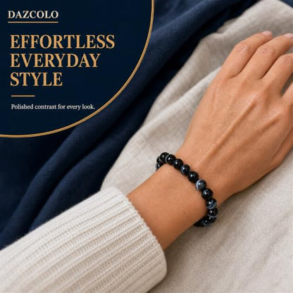 8mm Natural Crystal Stretch Bracelet | Handmade Round Stone Bead Bracelet, Runs Large, Meditation Yoga Gift for Women & Men - color: Black Sardonyx