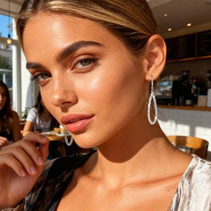 Teardrop Dangle Earrings for Women Cubic Zirconia Drop Leverback Earrings | Hypoallergenic Simulated Sparkly Teardrop Diamond Earrings Prom/Wedding/Evening Earring for Women Elegant Jewelry Gift - color: Silver