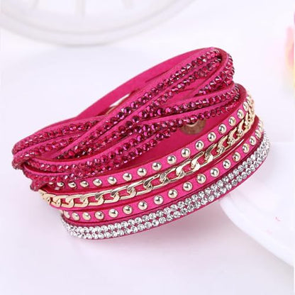 Long tiantian Leather Wrap Bracelets for Women Boho Multi Layered Bracelets Western Jewelry Hot Pink Accessories Birthday Gifts - color: 2287 hotpink