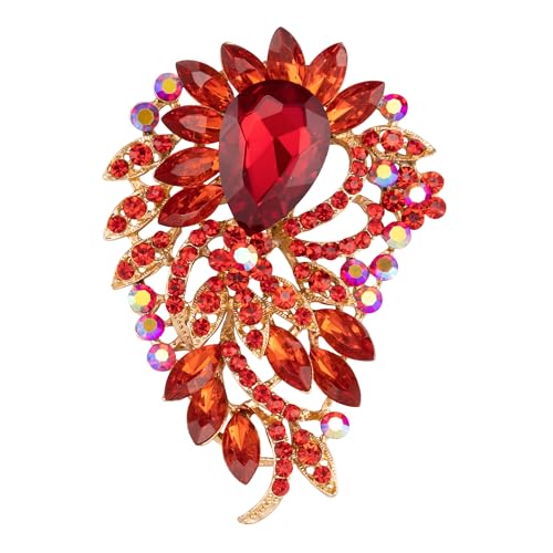 SELOVO Big Large Flower Statement Brooches Pins Scarf Decoration Gold Tone - color: red