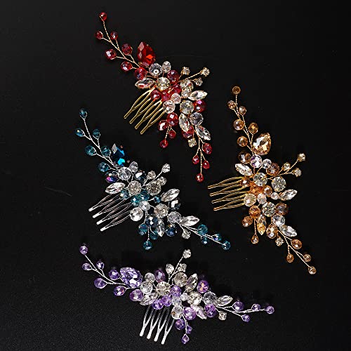 JWICOS Crystal Bride Wedding Hair Comb Rhinestone Bridal Hair Clip Glitter Wedding Hair Accessories for Women and Girls (Champagne) - color: Champagne
