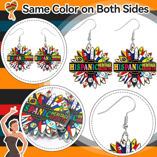 8 Pairs Hispanic Heritage Month Acrylic Earring for Women | Spanish Dangle Earrings, Hispanic Culture Jewelry Gifts Party Accessories, Hypoallergenic Acrylic, Double Side Design - style: Hispanic Heritage Month