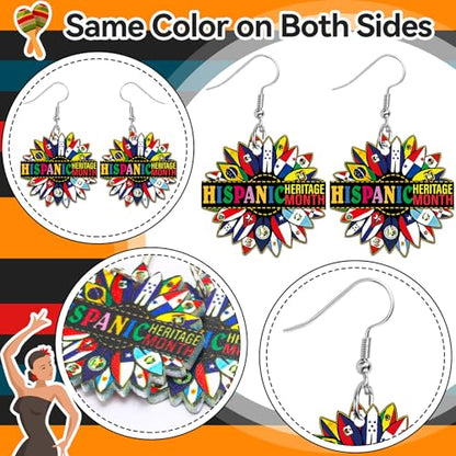 8 Pairs Hispanic Heritage Month Acrylic Earring for Women | Spanish Dangle Earrings, Hispanic Culture Jewelry Gifts Party Accessories, Hypoallergenic Acrylic, Double Side Design - style: Hispanic Heritage Month