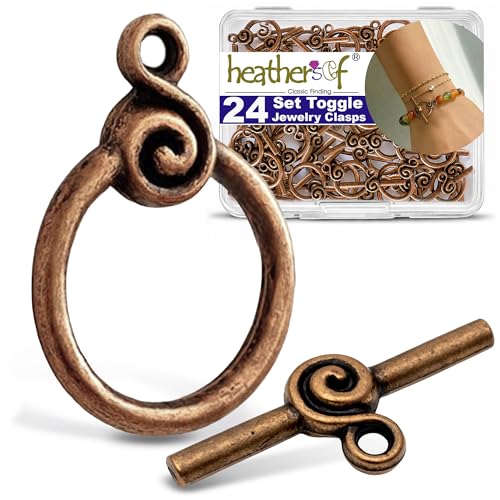 Heather's cf Toggle Jewelry Clasps – Durable Quality, Antique Swirling Copper Finish Toggle Clasps & Closures for Necklace, Bracelet & Charms – Ideal for DIY, & Jewelry Making – Medium (Set of 23) - color: Medium copper toggle clasp
