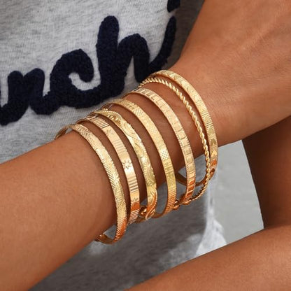 ÌF ME Gold Bangle Bracelets for Women, Indian Bangles Stackable Set, Multi Layer Textured 18K Gold Plated Chunky Bracelets Boho Jewelrys Set - style: style19