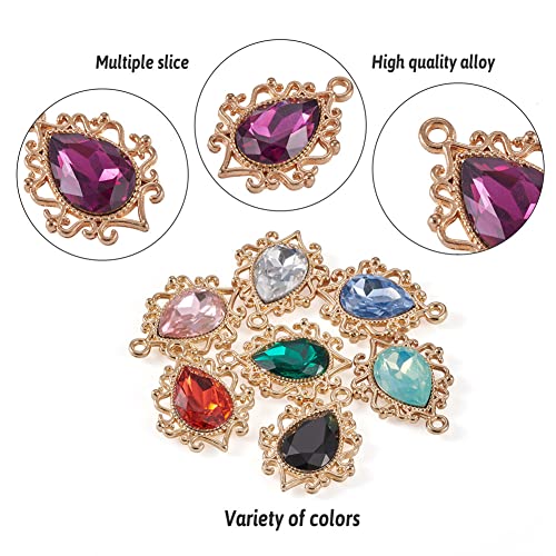 Cheriswelry 30Pcs Teardrop Resin Rhinestone Pendants with Light Gold Alloy Findings Water Drop Faceted Rhinestone Dangle Charms 24.5mm for Women DIY Necklace Earring Bracelet - color: Mixed Color*14