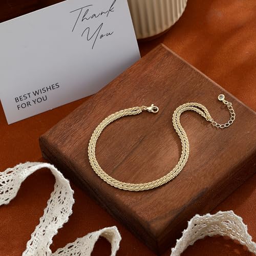 ASCOMY Ankle Bracelets for Women 14K Gold/Silver Plated Anklets for Women Waterproof Layered Cute Beads Dot Shining Twist Rope Chain Pearl Bar Link Heart Anklets Summer Beach Foot Chain Jewelry Gifts - style: Sparkling Twist Rope-GD