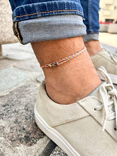 Made by Nami Surfer Anklet with Snap Hook Clasp Waterproof & Adjustable Thin String Ankle Bracelets for Women and Men Handmade Jewelry for Beach and Music Festival Accessories - color: Retro Silver