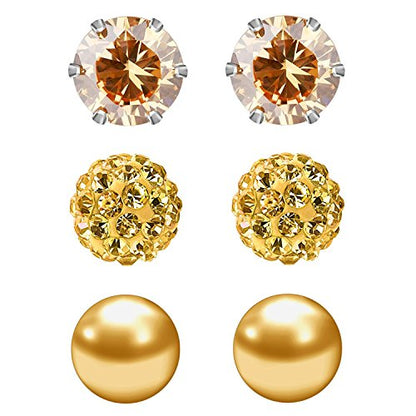 JewelrieShop Birthstone Studs Earring Set Cubic Zirconia Rhinestones Crystal Ball Faux Pearl Stainless Steel Stud Earrings for Women Jewelry Gift (6mm Round,3 Pairs) - color: 6) June. - Champagne