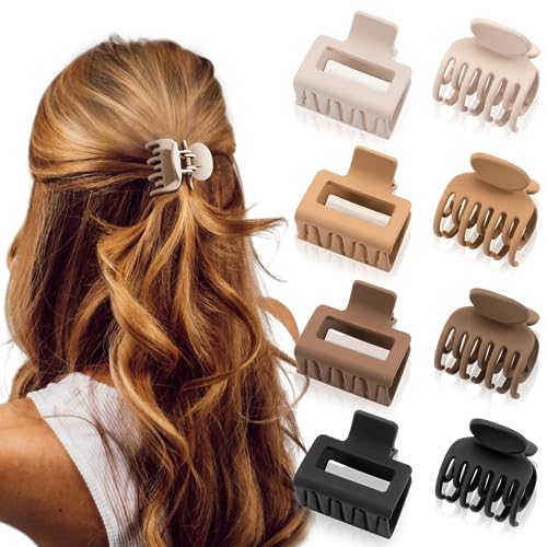 DEPOKA Matte Hair Clips for Women and Girls - Rectangle and Double Row Small Claw Clips for Thin/Medium Fine Hair - Nonslip Jaw Clips (Beige, Khaki, Brown, Black) - color: Beige, Khaki, Brown, Black