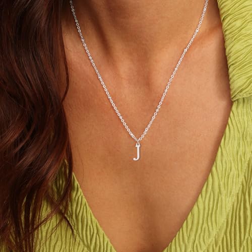 Initial Necklaces for Women - 14K Gold Silver Plated Letter Necklace Name Personalized Dainty Fashion Chain Non Tarnish Single Cute Pendant Necklace Charm Jewelry Gift for Women Her - color: Silver, style: J