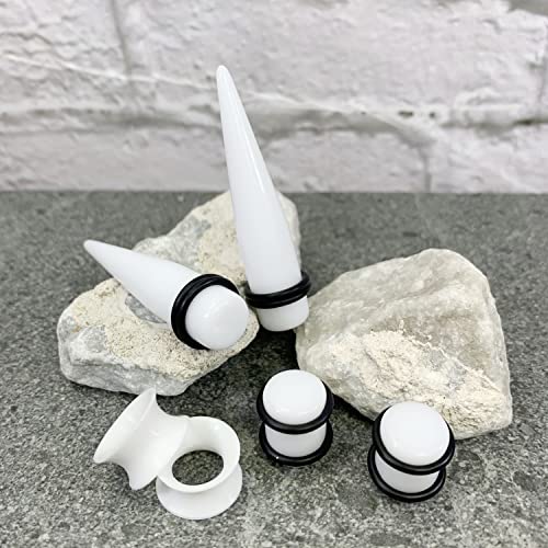 BodyJ4You 54PC Ear Stretching Kit 14G-12mm - Aftercare Jojoba Oil - Acrylic Plugs Gauge Tapers Silicone Tunnels - Lightweight Expanders Men Women - color: White