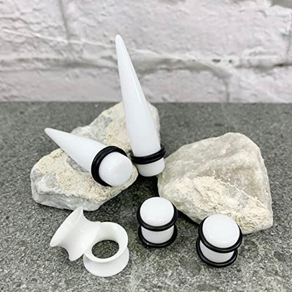 BodyJ4You 54PC Ear Stretching Kit 14G-12mm - Aftercare Jojoba Oil - Acrylic Plugs Gauge Tapers Silicone Tunnels - Lightweight Expanders Men Women - color: White