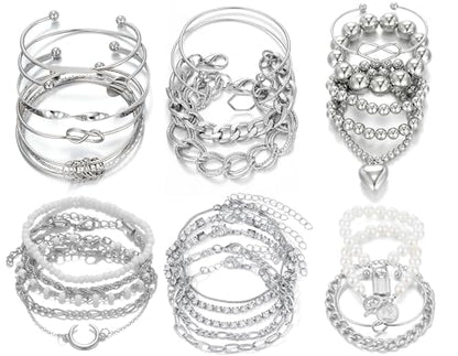 IFKM Gold Chain Bracelets Set for Women, 14K Gold Plated Multiple Layered Stackable Open Cuff Bangle Bracelet Anklet Bracelets Adjustable Link Tennis Beads Italian Cuban Jewelry for Women Gift - style: 28PCS Set
