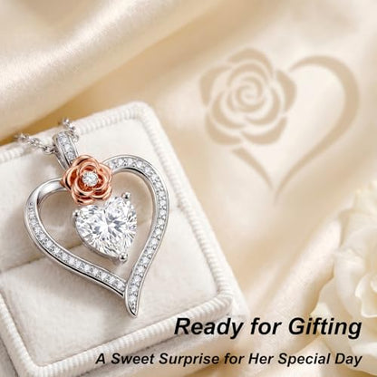 KQ&TTENG Heart Necklaces for Women 14K Gold Plating Hearts Necklace CZ Romantic Rose Pendant Mothers Day Anniversary Birthday Gift for Wife Mom Her - style: 11-Rose Heart Stone Necklace