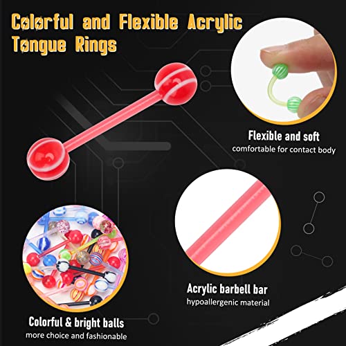 100Pcs 14G Acrylic Tongue Rings, Multi Color Assortment Flexible Tongue Rings Barbells Mix Piercing - style: 50 Pairs-Plastic Bar