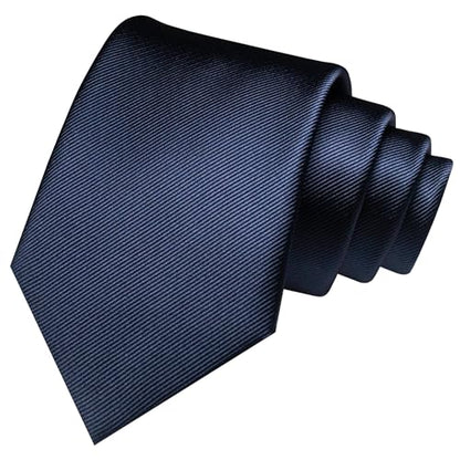 JEMYGINS Solid Color Formal Necktie and Pocket Square Tie Clip Sets for Men - color: Navy