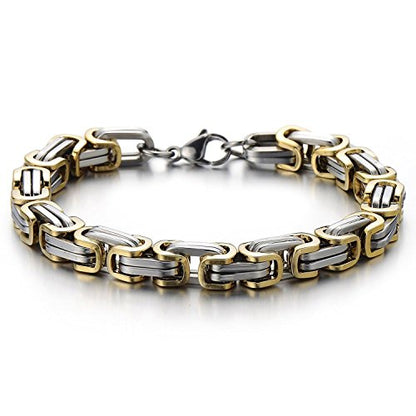 COOLSTEELANDBEYOND Mens Women New Stainless Steel Braided Link Bracelet Polished - color: D-Metal Color: Silver & Gold
