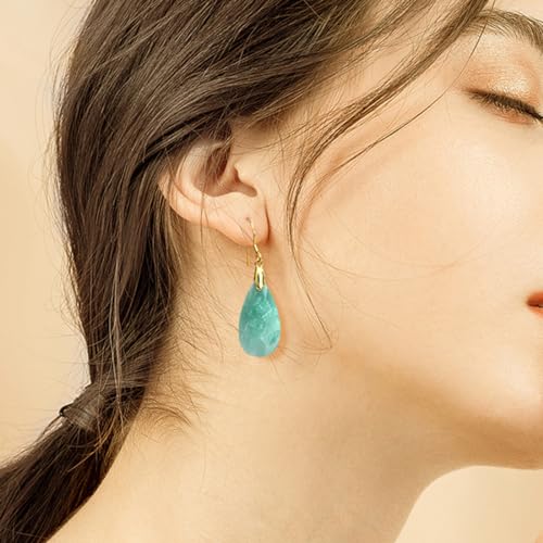 SELOVO Teardrop Fishhook Dangle Drop Earrings for Women Crystal Earring - color: Bluey green-Gold Color Hook