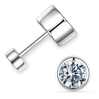 Moissanite Flat Back Earrings, 0.2-2ct Lab Created Moissanite | 925 Sterling Silver, VVS1 Clarity, Screw Back, Hypoallergenic, Elegant Gift Packed, Birthday Gifts, Wearable While Sleeping - color: Round Bezel, size: 0.2ct.tw(0.1ct*2)