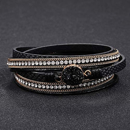 Fesciory Leather Wrap Bracelets for Women, Boho Western Layered Jewelry | Layered leather cuff bracelets, Easy on and off, Boho western style, Daily wear, Gift for women - color: Black 4