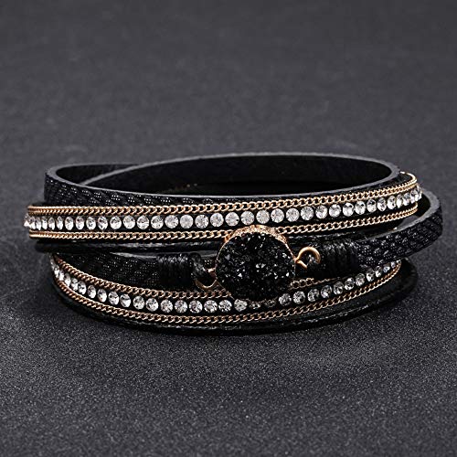 Fesciory Leather Wrap Bracelets for Women, Boho Western Layered Jewelry | Layered leather cuff bracelets, Easy on and off, Boho western style, Daily wear, Gift for women - color: Black 4