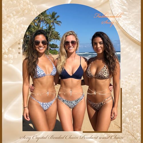 Hicarer 3 Pieces Crystal Belly Ring with Chain Rhinestone Waist Body Chain Bikini Belly Jewelry Beach Accessories Jewelry for Women Adults - color: Gold, style: Vibrant Style