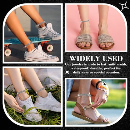 Batiyeer Women's Ankle Bracelets Cuban Link Chain Anklets Adjustable Chunky Anklets with Detachable Extender Rhinestone Bling Jewelry Gifts - color: Silver, size: 10 Mm, 8+2 Inches