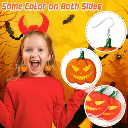 8 Pairs Halloween Acrylic Earrings for Women Spooky Dangle Jewelry | Pumpkin Spider Ghost Witch Hat Earrings, Halloween Jewelry Gifts Party Accessories, Lightweight Acrylic, Double Side - style: Halloween A