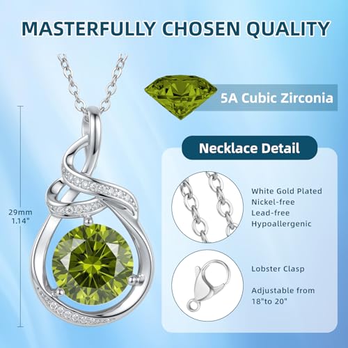 Teardrop Birthstone Necklace for Women 14K Gold/White Gold Elegant Ribbon Pendent Anniversary Love Birthday Gifts for Mom Women, 18"+2" Inches - color: White Gold-08-Aug Birthstone