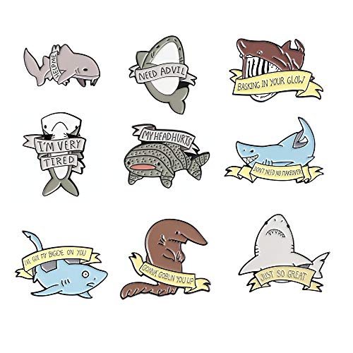 Cute Enamel Pin Set Lapel Pins Brooches Cartoon Brooch Badge Pins for Clothes Bags Backpack for Women - color: Shark Set