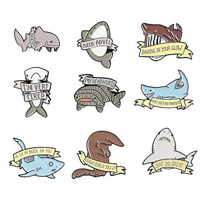 Cute Enamel Pin Set Lapel Pins Brooches Cartoon Brooch Badge Pins for Clothes Bags Backpack for Women - color: Shark Set