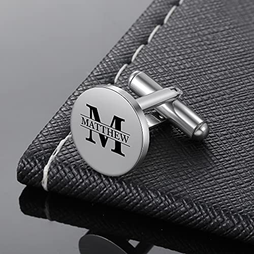 Custom Cufflinks for Men - Personalized Gold Mens Cufflinks with Engraving Name & Initial Stainless Steel Cuff Links for Wedding Groom Businessman - color: Style 3