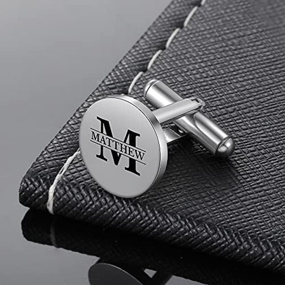 Custom Cufflinks for Men - Personalized Gold Mens Cufflinks with Engraving Name & Initial Stainless Steel Cuff Links for Wedding Groom Businessman - color: Style 3