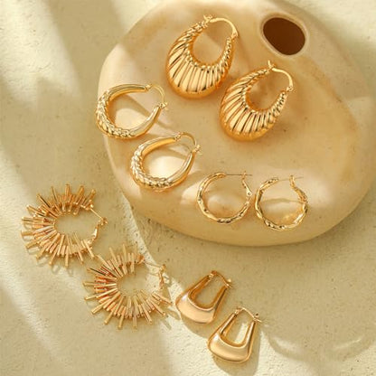 Women Hoop Earrings Lightweight 18K Gold Plated Chunky Hoops Earring Daily Jewelry - style: Hoops 6
