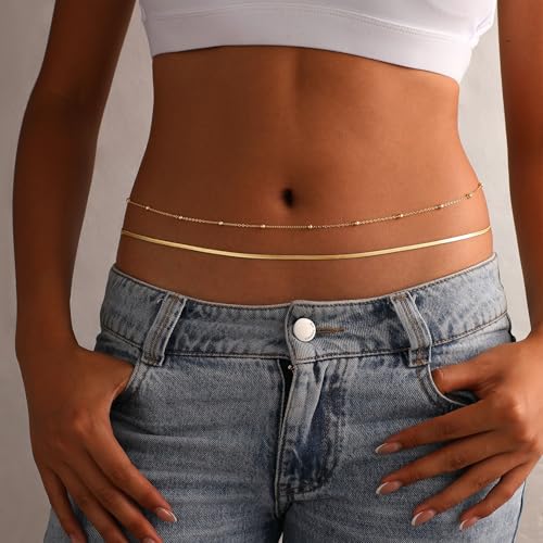 VIROMY Gold Waist Beads Chain for Women Waterproof Belly Chain Body Belt Chain Beach Accessories Body Women's Jewelry - style: Style F-GD