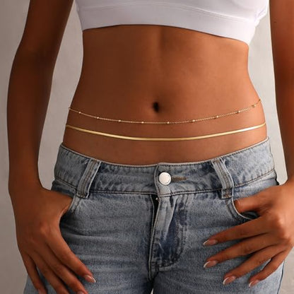 VIROMY Gold Waist Beads Chain for Women Waterproof Belly Chain Body Belt Chain Beach Accessories Body Women's Jewelry - style: Style F-GD