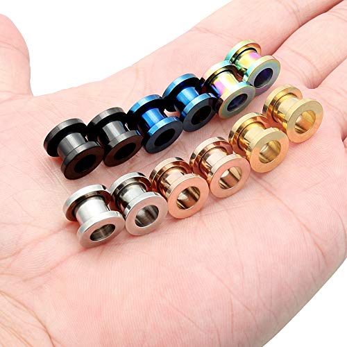 Lcolyoli Screw Fit Ear Gauges Kit Surgical Steel Tunnel Expander Earrings Earlobe Plugs Body Piercing Jewelry Set for Women Men 14G-00G 12 Pieces - style: g: 12Pcs-6 Colors-0G