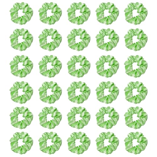 Silk Hair Ties Ponytail Holder Hairs Bow Ropes Elastics Hairtie Accessories Wide 0.8inch on Hair No Damage No Crease for Women Curly Thick Wavy Hair(30Pcs Apple Green) - color: Apple Green