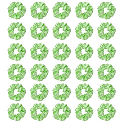 Silk Hair Ties Ponytail Holder Hairs Bow Ropes Elastics Hairtie Accessories Wide 0.8inch on Hair No Damage No Crease for Women Curly Thick Wavy Hair(30Pcs Apple Green) - color: Apple Green
