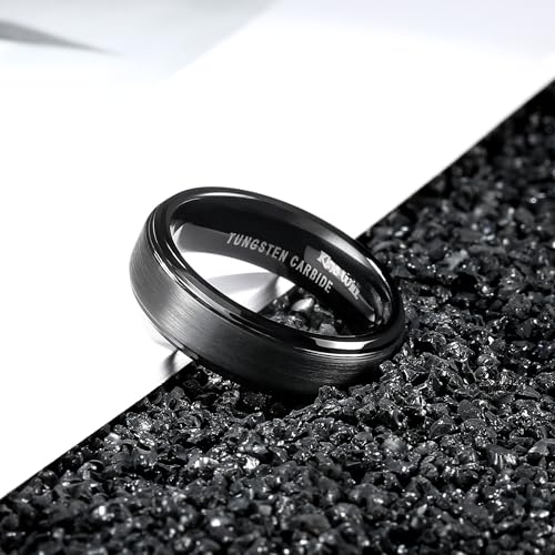 King Will Classic Tungsten Wedding Band for Men, 6/7/8/9/10mm Widths, Polished Finish Step Edge Matte Rings Comfort Fit - color: B-Black 6mm