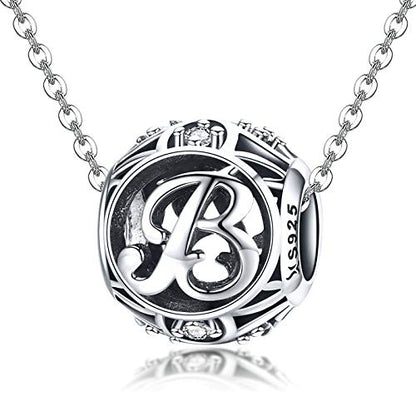 Letter Charms 925 Sterling Silver Initial A-Z Bead Charms | For Bracelets Necklaces, Hypoallergenic,Cubic Zirconia Alphabet Beads, Personalized Gifts for Women - color: B