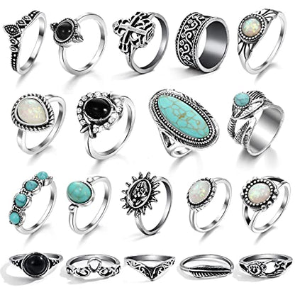 17IF Vintage Silver Knuckle Rings Set for Women Men, Chunky Boho Rings | Aesthetic Snake Grunge Stackable Gothic Ring Adjustable Y2K Punk Bulky Finger Alt of Rings, Stacking Flower Midi Ring Pack - style: 19