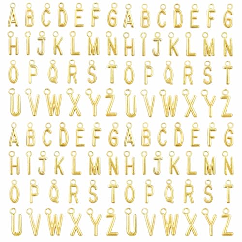 130 Pcs 5 Sets A-Z Alphabet Letter Charms, Gold Alloy Metal Spacer Beads, Slide Glitter Pendants for DIY Craft Bracelet Making Jewelry Wristbands Necklace Choker Keychain