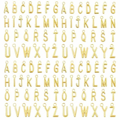 130 Pcs 5 Sets A-Z Alphabet Letter Charms, Gold Alloy Metal Spacer Beads, Slide Glitter Pendants for DIY Craft Bracelet Making Jewelry Wristbands Necklace Choker Keychain