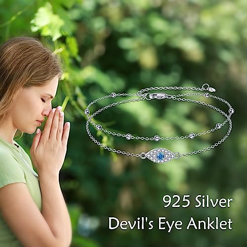 925 Sterling Silver Cat Butterfly Anklets Double Layered Chain for Birthday Women Ankle Bracelet Summer Beach Dainty Jewelry - style: E-Evil Eye Anklet A