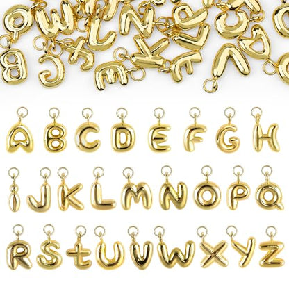 Starry 52pcs Gold Bubbled A-Z Alphabet Letters Charms for Jewelry Making Gold Chunky Bubble Initial Letter Charm Pendant Beads Trendy Bubble Glitter Pendants for Women Bracelet Necklace Choker Making