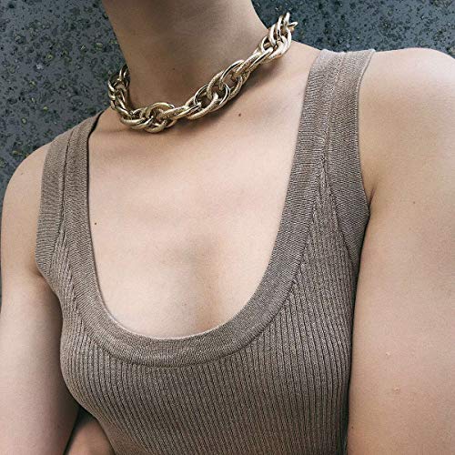 Asphire Punk Twist Rope Choker Necklace Gold Chunky Carved Link Chain Statement Necklace Boho Twist Necklace Jewelry Gift for Women