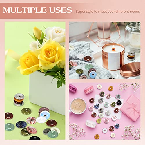 Nuenen 32 Pcs Stone Beads 0.79 x 0.2 Inch Rondelle Donut Beads with Hole Worry Stones Bulk Lucky Crystal Disc Pendants Quartz Amulet Gemstone for Witchcraft Supplies DIY Necklace Jewelry Making