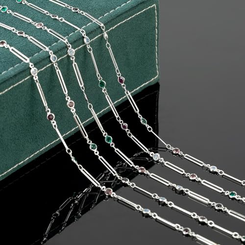 UMAOKANG 5 Meters Mixed Color Crystal Jewelry Chains Bulk Silver Plated Brass Paperclip Necklace Chain for Women Jewelry DIY Supplies Findings - color: Silver Paperclip Crystal